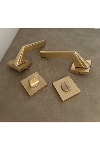 KOLDOOR Rivax Anka Mat Altın Zamak Kare Rozetli Wc Banyo Kapı Kolu 1 Takım