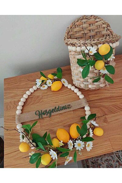 lolipophobi Στολίδι πόρτας με ξύλινες χάντρες με λεμόνι, διακόσμηση, γιρλάντα, δώρο, τεχνητό λεμόνι, δώρο για το σπίτι