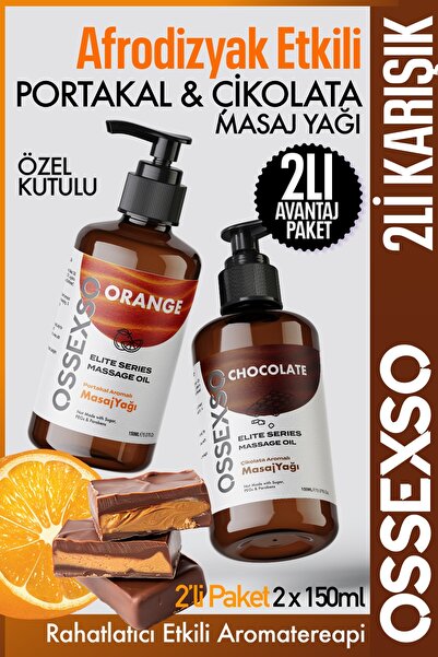 OSSEXSO Portakal ve Şeftali Aromalı Masaj Yağı 2x150 ml – Yenilebilir ve Arom...
