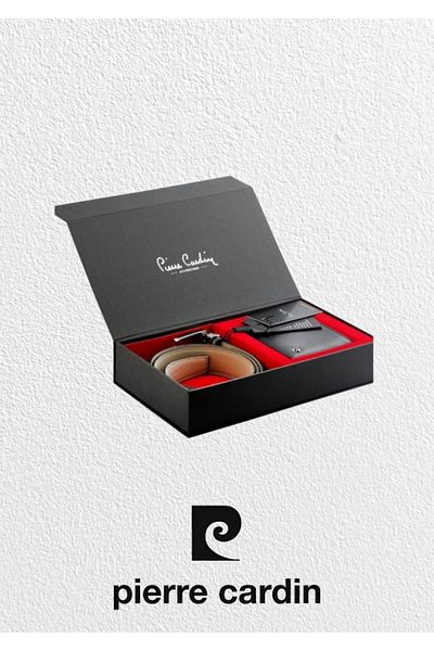Pierre Cardin 5 Piece Boxed 100% Cotton Robdöşambir - Pajama Set & Leather Slippers & Genuine Leather Belt Wallet Set