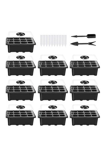 Generic مجموعة من 10 صواني بذور من Funien (12 خلية لكل صينية) مع أغطية قبة قا...