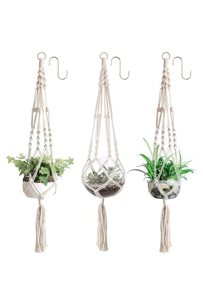 Generic مجموعة من 3 قطع من حاملات النباتات المصنوعة من المكرمية للاستخدام الد...