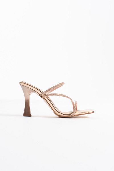 ripuvainen Aloura Women's Stone Detailed Evening Dress Heeled Slippers - Gold Color