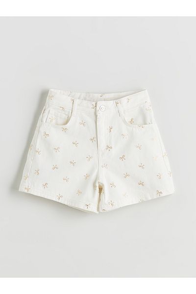 LC Waikiki Bow Printed Girl's Jean Shorts