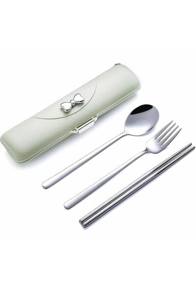 Generic مجموعة أدوات مائدة سفر من تزوييق مع صندوق تخزين، أدوات مائدة غداء محم...