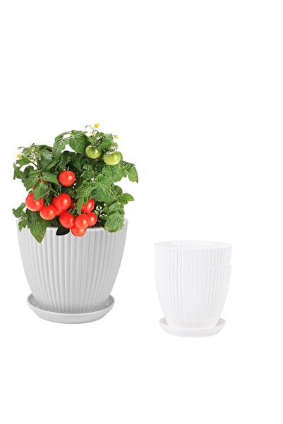 Generic أواني زهور بلاستيكية بيضاء حديثة من دووماما - عبوة من 3 أواني زراعة د...