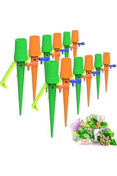 Generic مجموعة من 12 جهاز ري ذاتي للنباتات مع دعامة مانعة للانقلاب وصمام تحكم...