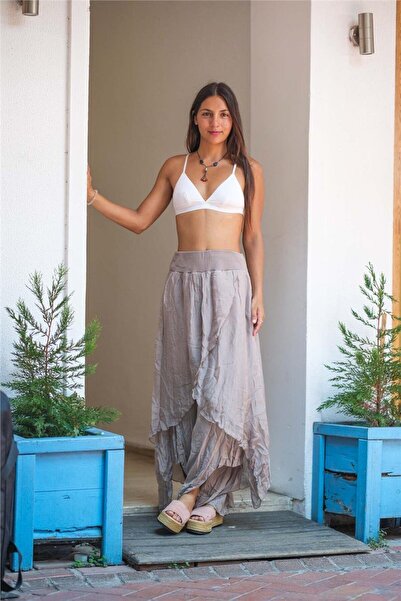 Miss Boheme Gri Renk Asimetrik İpek Pantolon