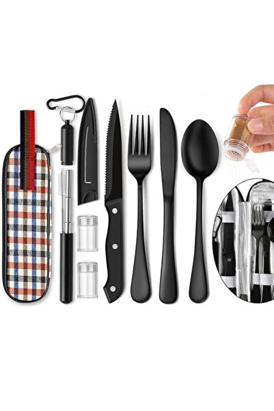 Generic مجموعة أدوات سفر محمولة، مجموعة أدوات مائدة للتخييم والسفر، أدوات مائ...