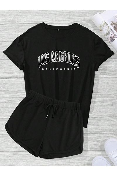 Hunors Sportswear & Company Women's Los Angeles Printed T-shirt Shorts Set