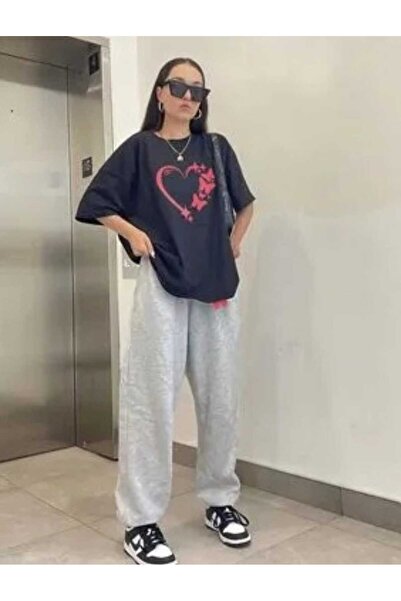 özcstore تي شيرت نسائي/بناتي مع طباعة على شكل قلب وفراشة