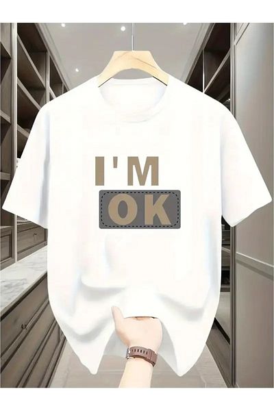 LAND MODA Summer Casual and Versatile Heavy Cotton Letter Printed Short Sleeve T-Shirt for Men