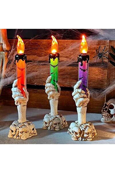 Generic زينة بومفار للهالوين، 3 قطع من شموع الهالوين، شمعة بدون لهب على شكل ي...