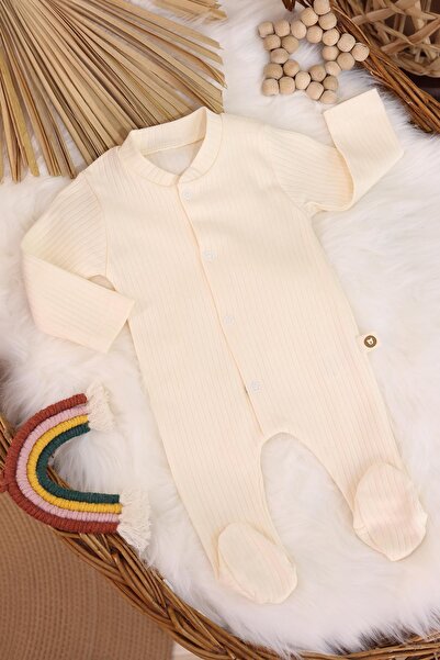 kidello Ecru Booties Combed Cotton Jumpsuit