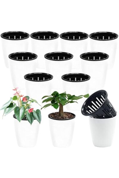 Generic هاووكي، 12 قطعة من أصيصات الزهور البلاستيكية ذاتية الري، أصيص زهور بل...