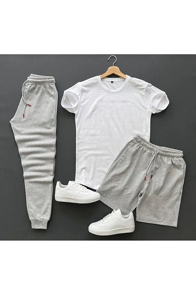 Hunors Sportswear & Company 3-Piece Unisex Combination Smile Printed T-shirt, Shorts and Sweatpants Combination