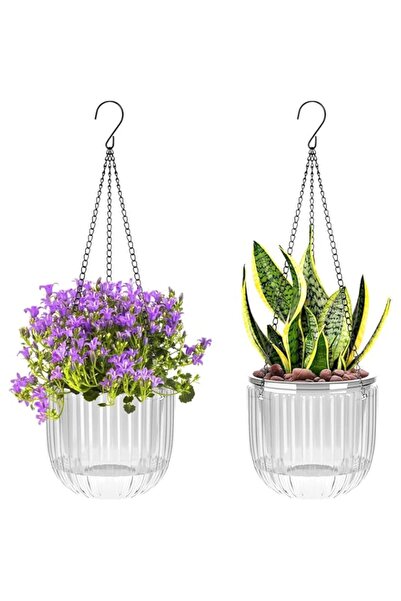 Generic YHRY عبوة من قطعتين من أواني الزهور المعلقة ذاتية الري، أواني زهور دا...