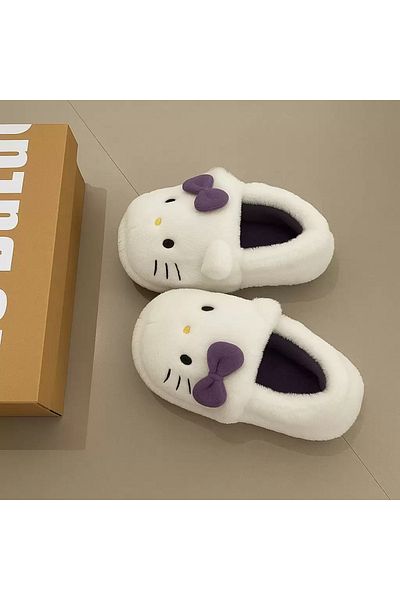 1blood Purple Hello Kitty Soft Furry Plush Slippers