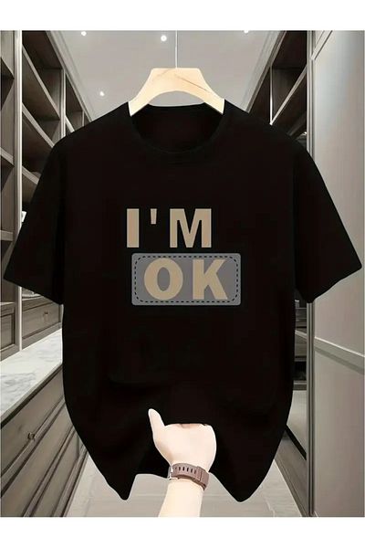 LAND MODA Summer Casual and Versatile Heavy Cotton Letter Printed Short Sleeve T-Shirt for Men
