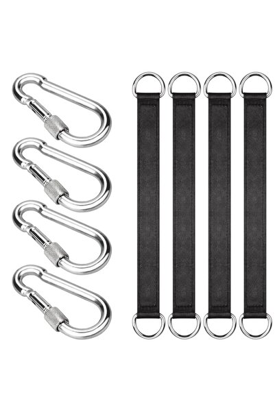 Generic 4 PCS Black Tree Swing Straps Hanging Kit with 4 Carabiners, 24cm / 9...