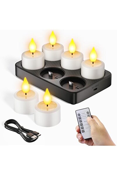 Generic شموع الشاي القابلة لإعادة الشحن من سول باي، 6 قطع من الشموع عديمة الل...