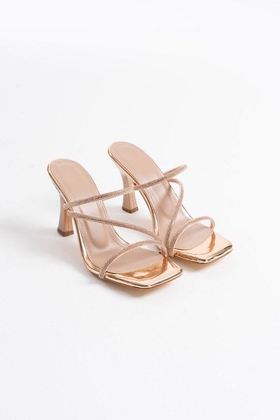 ripuvainen Aloura Women's Stone Detailed Evening Dress Heeled Slippers - Gold Color