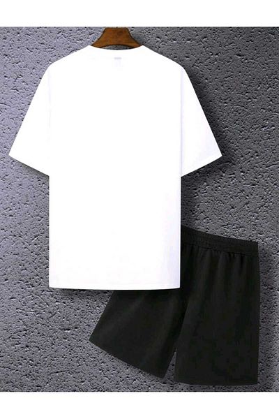 Hunors Sportswear & Company Men's Basic Plain Street Style Black and White Shorts T-shirt Suit Oversize Casual