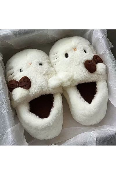1blood Papuci de pluș maro Hello Kitty Soft Furry