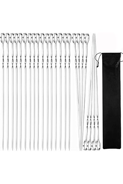 Generic BetterJonny 24Pcs Kabob Skewers, Flat Metal BBQ Barbecue Skewer 12" L...
