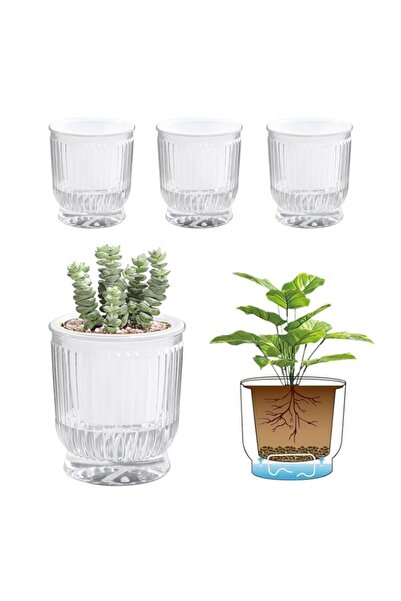 Generic أواني KASTWAVE T4U ذاتية الري مقاس 4 بوصات، عبوة من 4 أواني زهور بلاس...