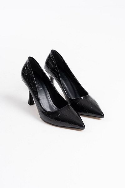 ripuvainen Yelena Women's Stylish Crocodile Patent Leather Heeled Shoes Stiletto - Black