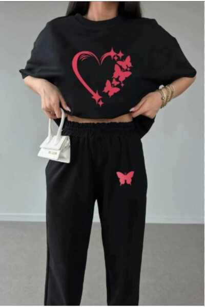 özcstore تي شيرت نسائي/بناتي مع طباعة على شكل قلب وفراشة