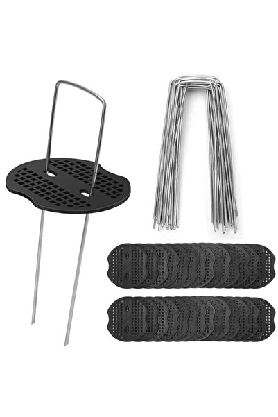 Generic Heavy-Duty U-Shaped Steel Garden Stakes 15cm, 20Pcs Ground Pegs + 20P...