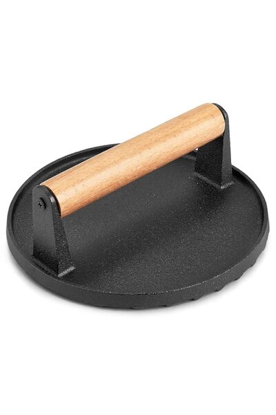 Generic E-far Cast Iron Grill Press, Round 7In Bacon Press with Wood Handle, ...