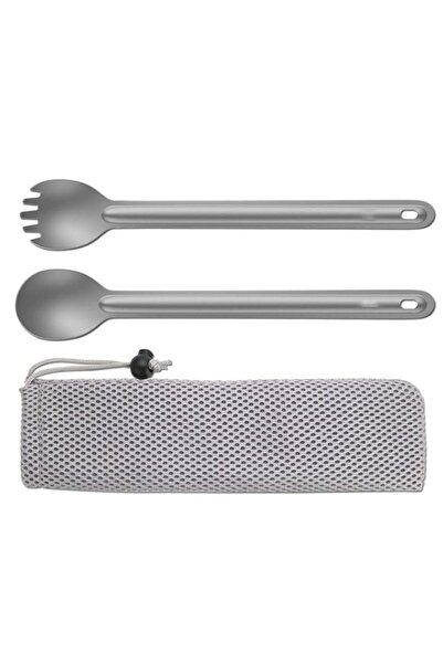 Generic طقم ملاعق وشوك من التيتانيوم للتخييم - مقبض طويل 8.7 بوصة، أدوات خفيف...