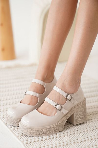 ripuvainen Zarela Women's Double Buckle Detailed High Heeled Shoes - Beige