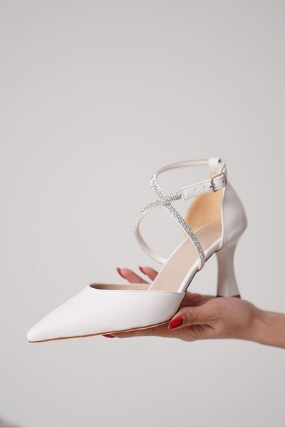 ripuvainen Zaphia Women's Stone Detailed Evening Dress Heeled Shoes - White