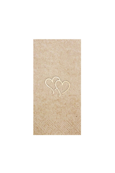 Story 33X33 cm Gold Foil Hearts Patterned 16-Piece 1/8 Fold Kraft Colored Paper Napkins