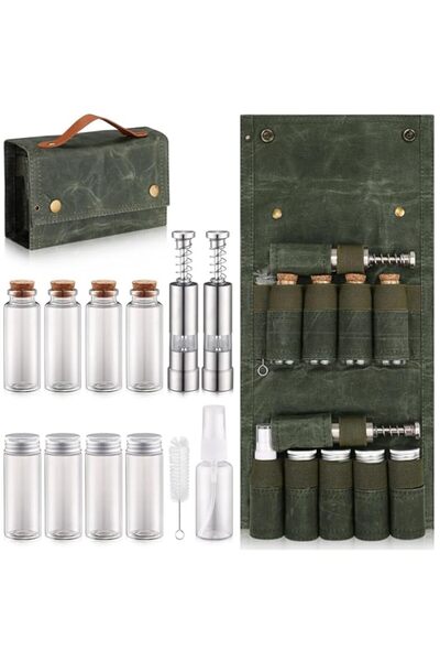 Generic حقيبة توابل محمولة من تازويق للسفر، طقم توابل للتخييم مع 8 برطمانات، ...