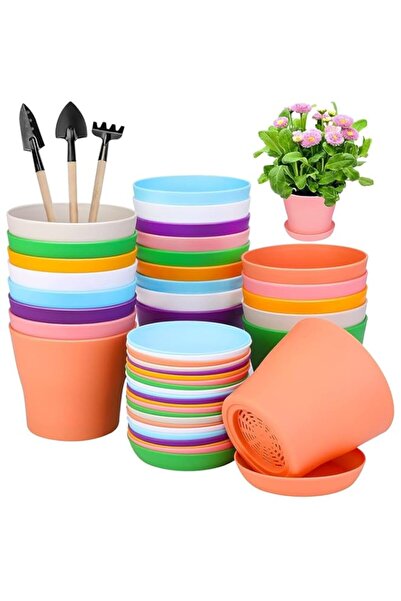 Generic YHOME 24 قطعة 4 بوصة من أواني النباتات البلاستيكية الملونة مع صينية أ...