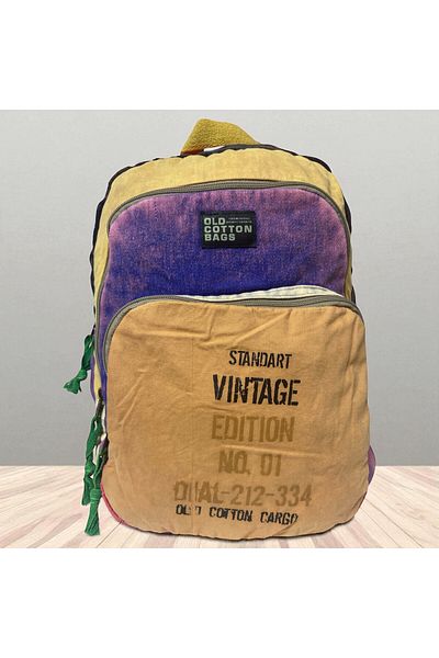 Old Cotton Quality Colorful Vintage Design Backpack Travel School Travel Bag 30 cm X 42 cm
