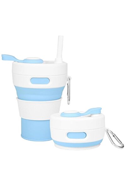 Generic كوب سفر قابل للطي مع ماصة، زجاجة سيليكون مانعة للتسرب وقابلة لإعادة ا...