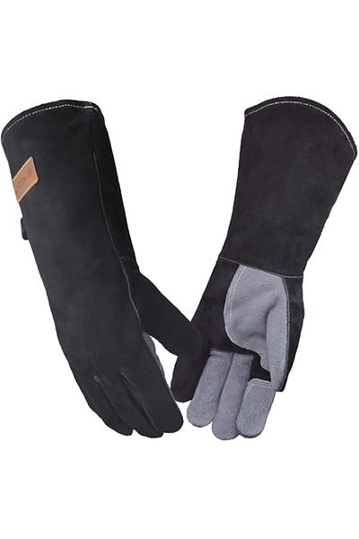 Generic WZQH 40 cm, Leather Barbecue Gloves, Flame Retardant, Heat Resistant to High Temperature, for Firep