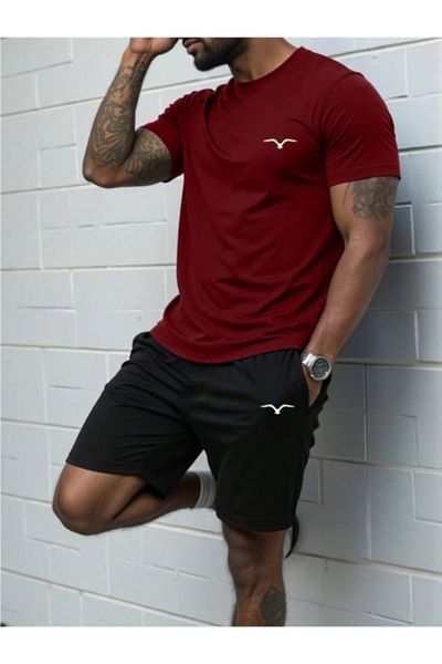 Hunors Sportswear & Company Men's Bird Seagull Printed Oversize T-Shirt-Shorts Set