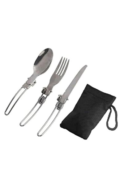 Generic SOLDOUT Camping Stainless Steel Folding Fork Knife Spoon Cutlery Set ...
