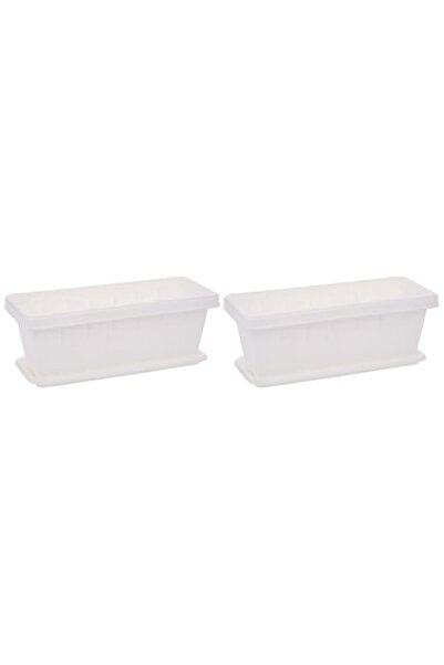 Generic Cosmoplast 18" Cedargrain Rectangular Planter with Tray Set of 2