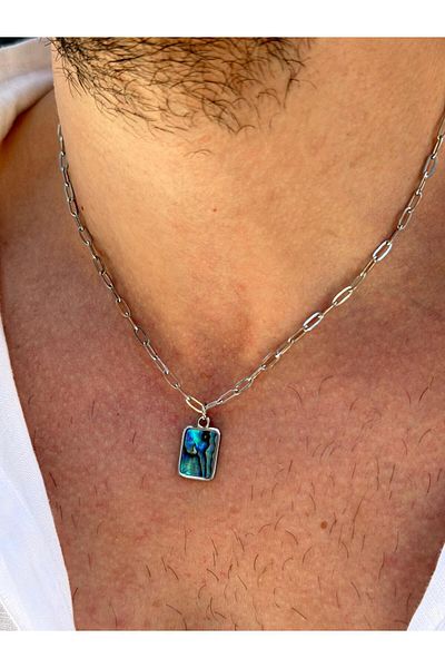 Fjellor Bauglir Men's Abalone Natural Stone Tipped Steel Necklace