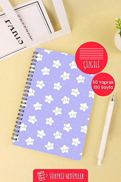 Anime Marketi Purple Stars Design A5 Spiral School Notebook 50 Sheets 100 Pages - Lined