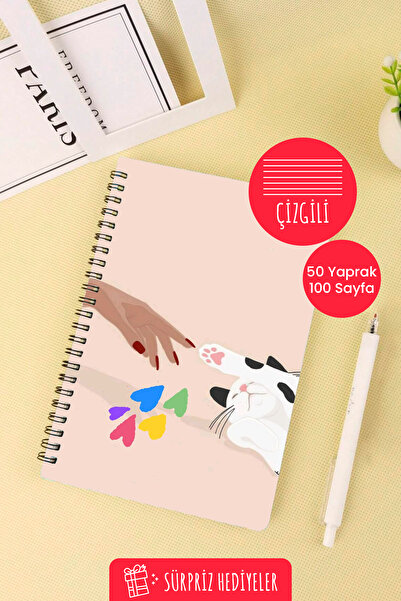 Anime Marketi Cat and Girl Design A5 Spiral School Notebook 50 Sheets 100 Pages - Lined