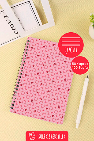 Anime Marketi Pink Little Hearts Design A5 Spiral School Notebook 50 Sheets 100 Pages - Lined